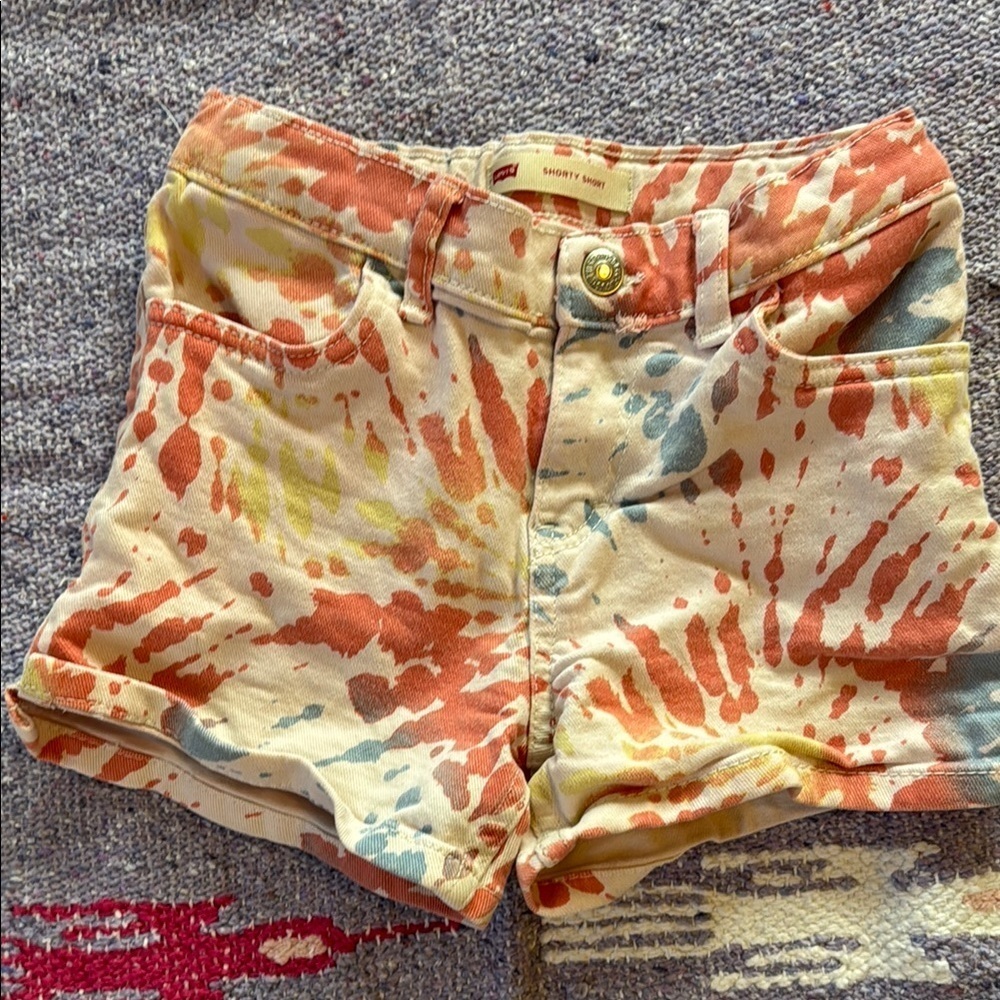🍍 Levis Shorty Shorts Girls 8 Tie Dye Denim Jeans Shorty Shorts 4 Pockets🍍
